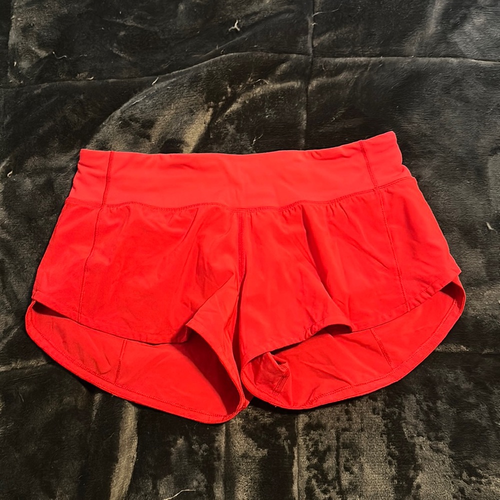 lululemon dark red speed up shorts
